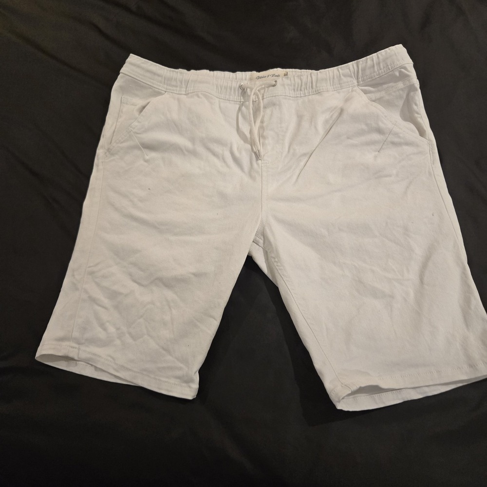 Stitches & Rivets Men's Off White Twill Bull‎ Denim Jeans Shorts Pull On Size XL